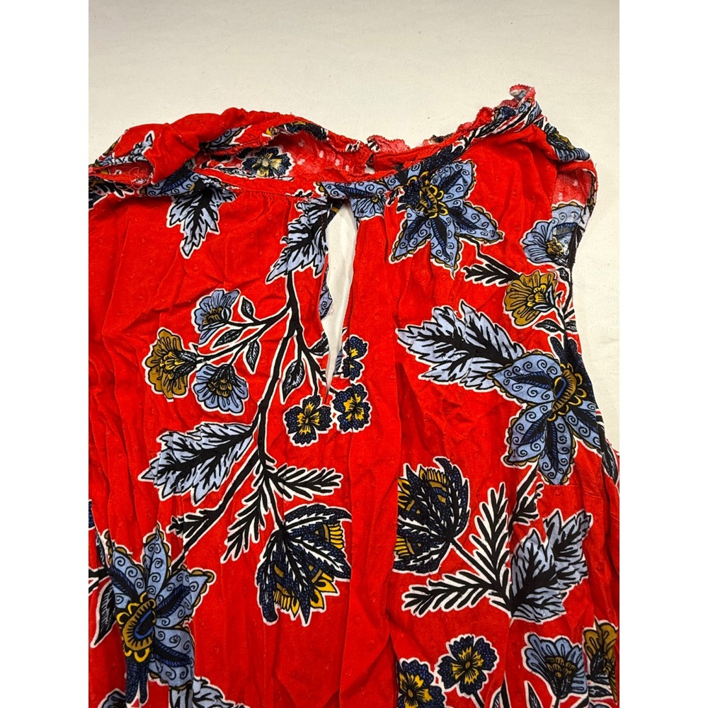 Loft Plus Womens Red Floral Sleeveless Romper Size 22 Ruffle Neck Keyhole Summer - Picture 3 of 4